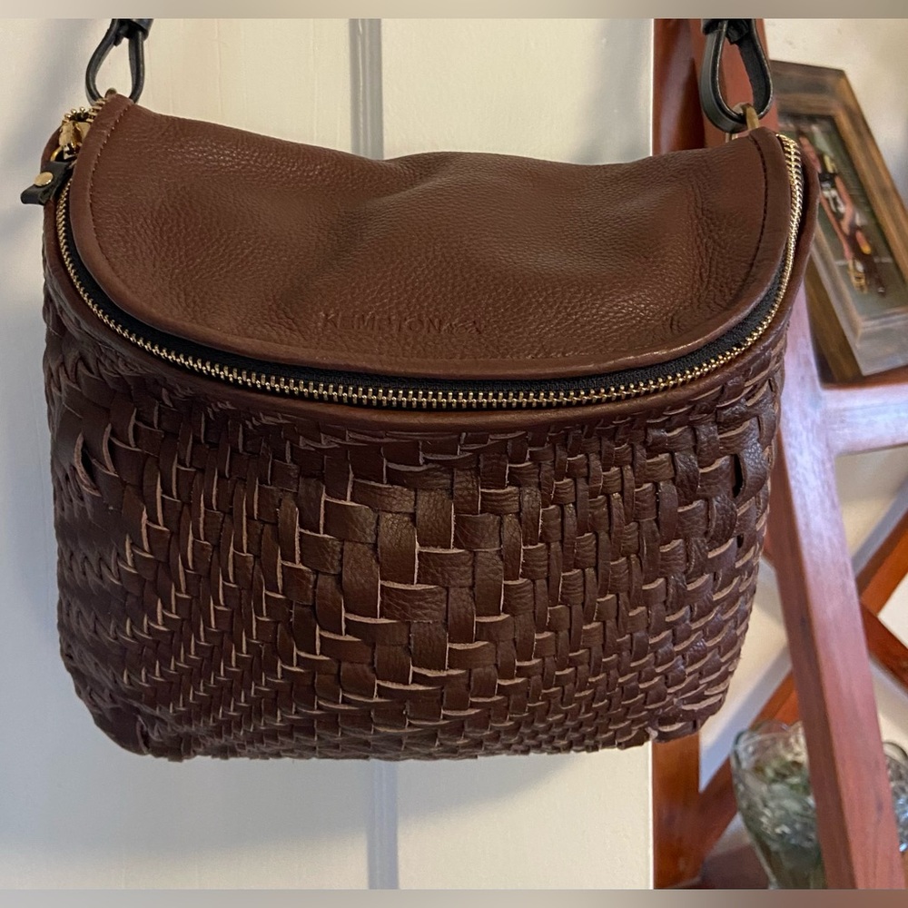 Kempton & Co Cocoa Weave Mini Windbourne Leather Crossbody Bag Brown Braided EUC